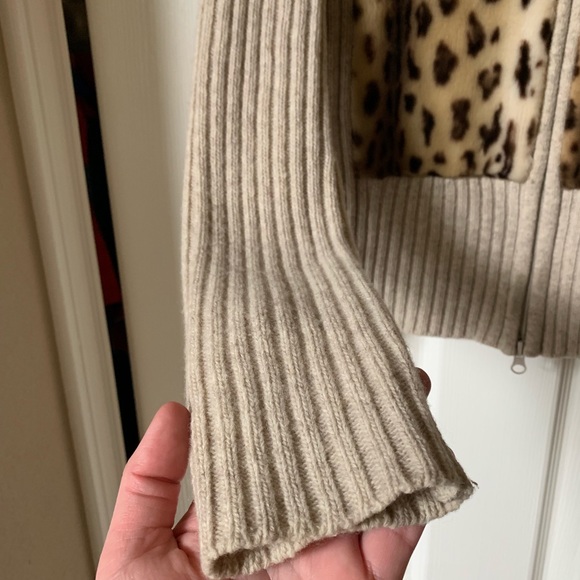 Leopard Print Faux Fur Wool Blend Sweater - Picture 3 of 4